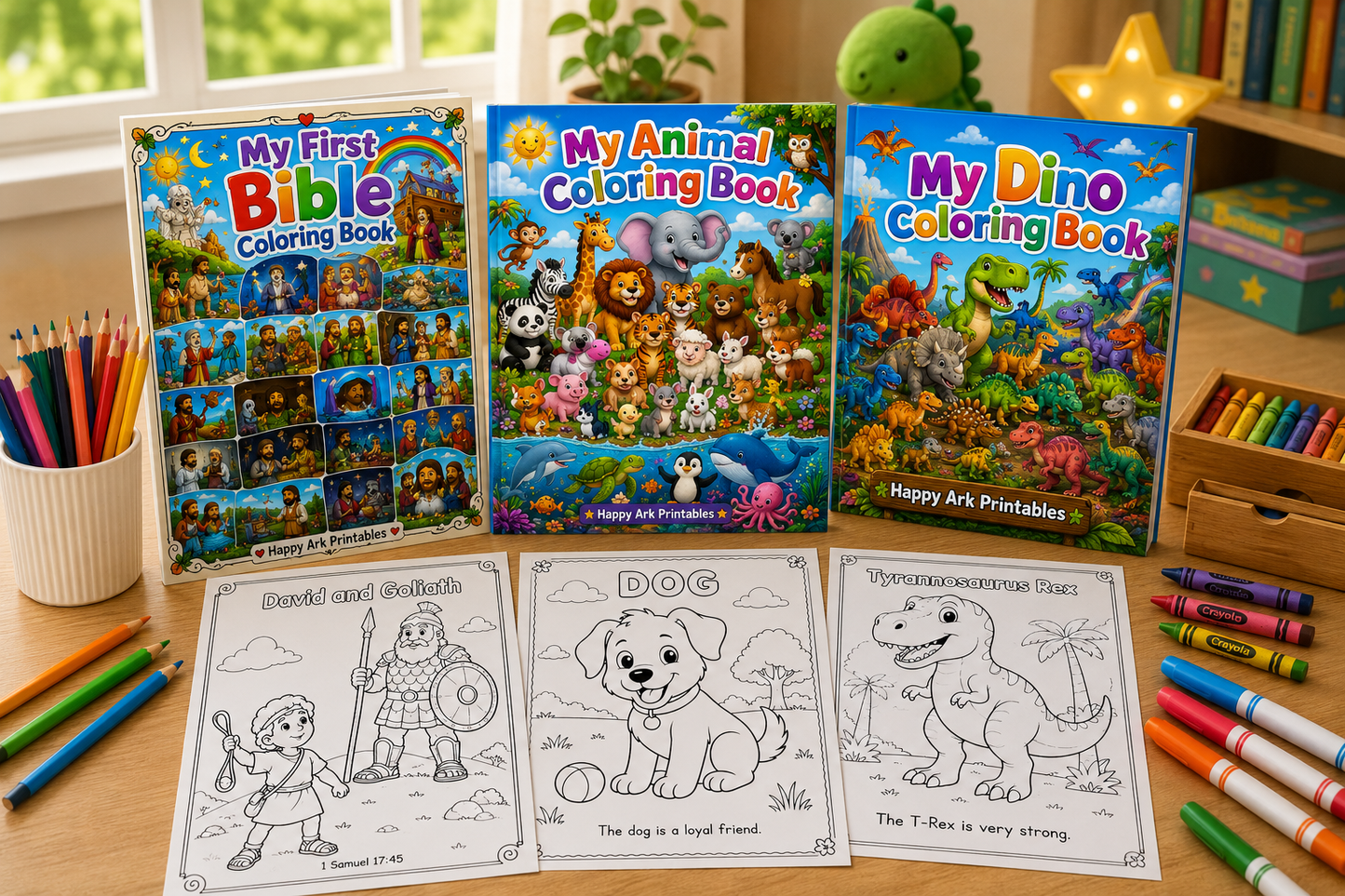 Bundle Kids Coloring Bundle | Bible, Animals & Dinosaurs | 93 Printable Pages